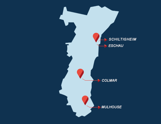 carte implantation Chambre de Métiers d'Alsace
