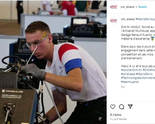 Wordskills Dimitri ANGLY, remporte une médaille d’excellence, formé au CFA de l'Artisanat Mulhouse