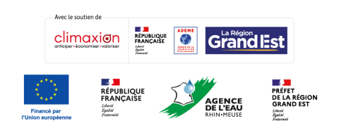 Logos : Climaxion (Région Grand Est + ADEME) ; FEDER ; Agence de l'eau Rhin-Meuse ; DREAL