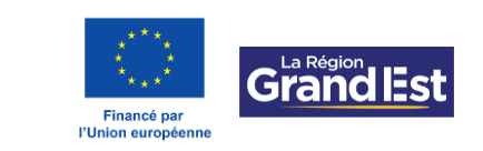 Logos de la Région Grand Est et de l'Union Européenne, partenaires de la scène des métiers 2025